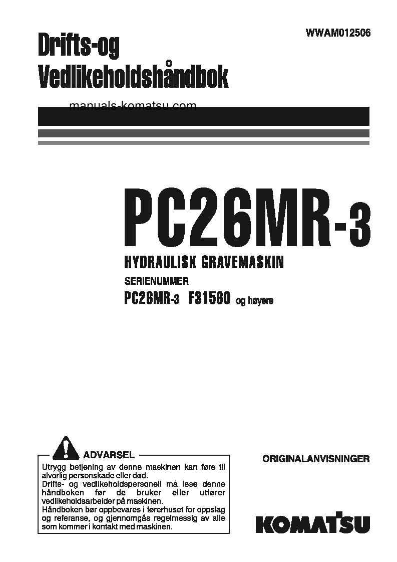 PC26MR-3(ITA) S/N F31560-UP Operation manual (Norwegian)
