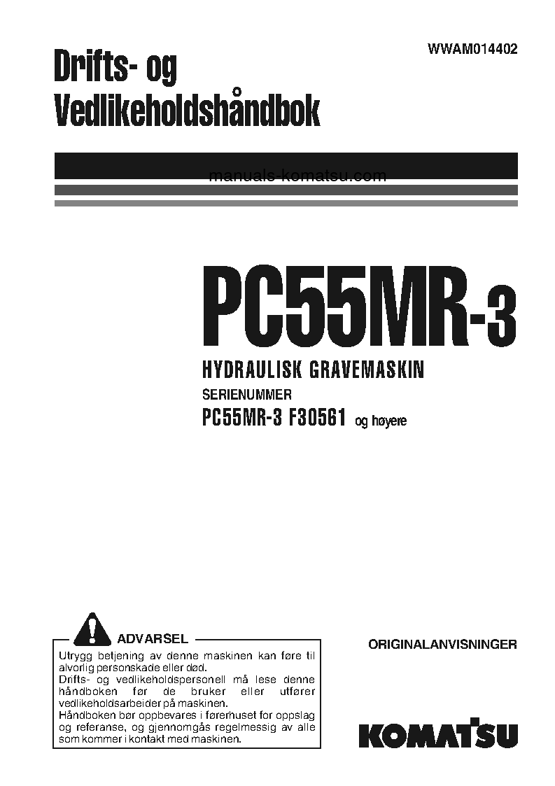 PC55MR-3(ITA) S/N F30561-UP Operation manual (Norwegian)
