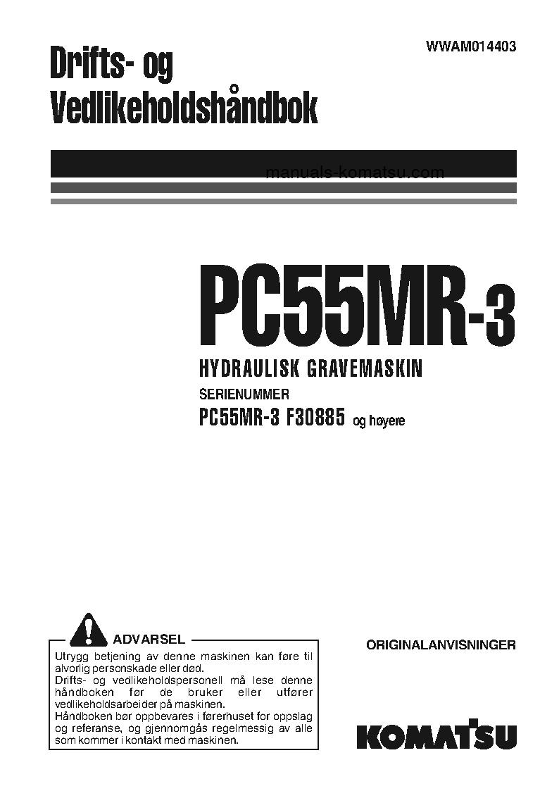 PC55MR-3(ITA) S/N F30885-UP Operation manual (Norwegian)