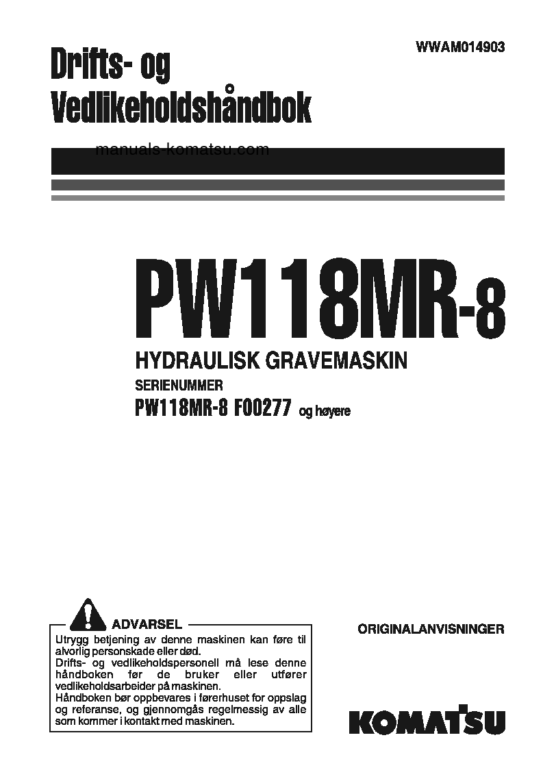 PW118MR-8(ITA) S/N F00277-UP Operation manual (Norwegian)
