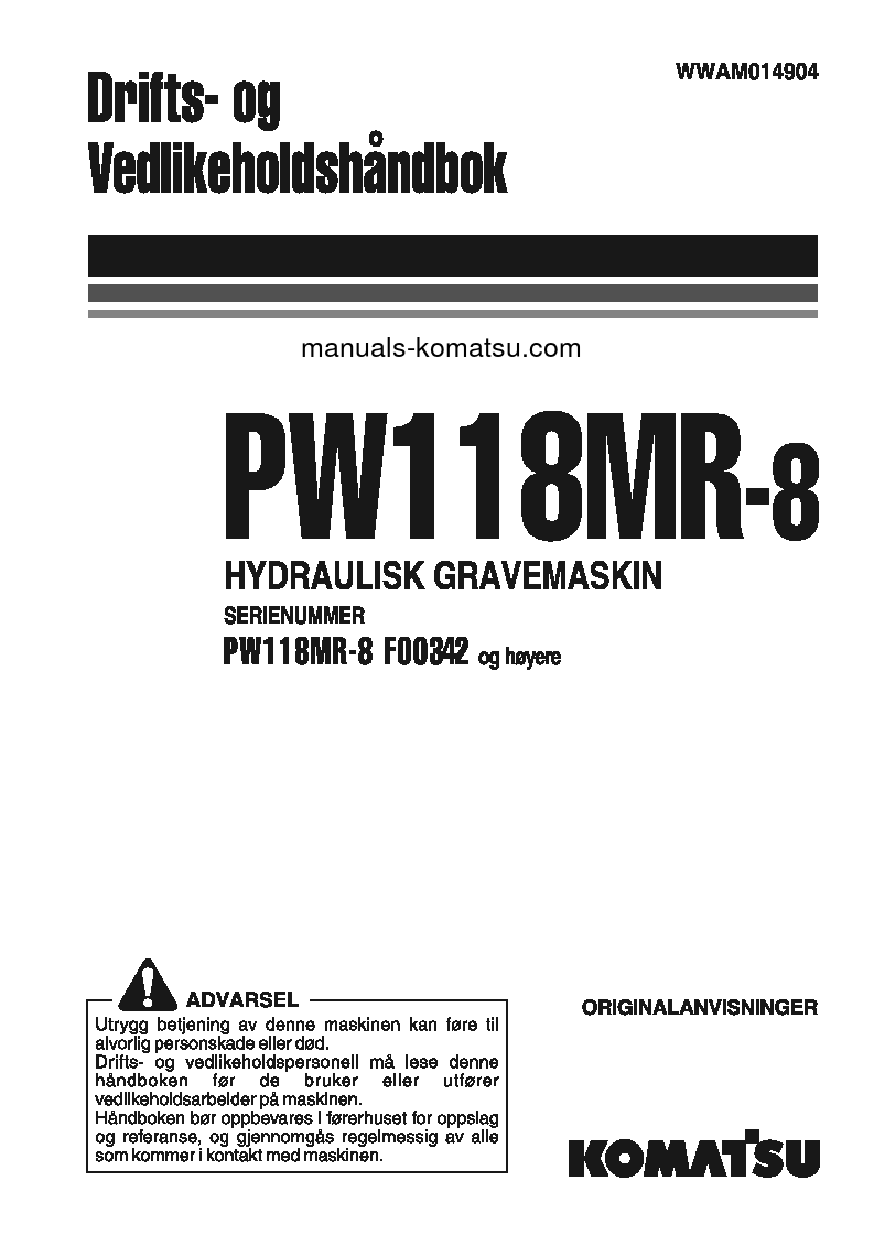 PW118MR-8(ITA) S/N F00342-UP Operation manual (Norwegian)