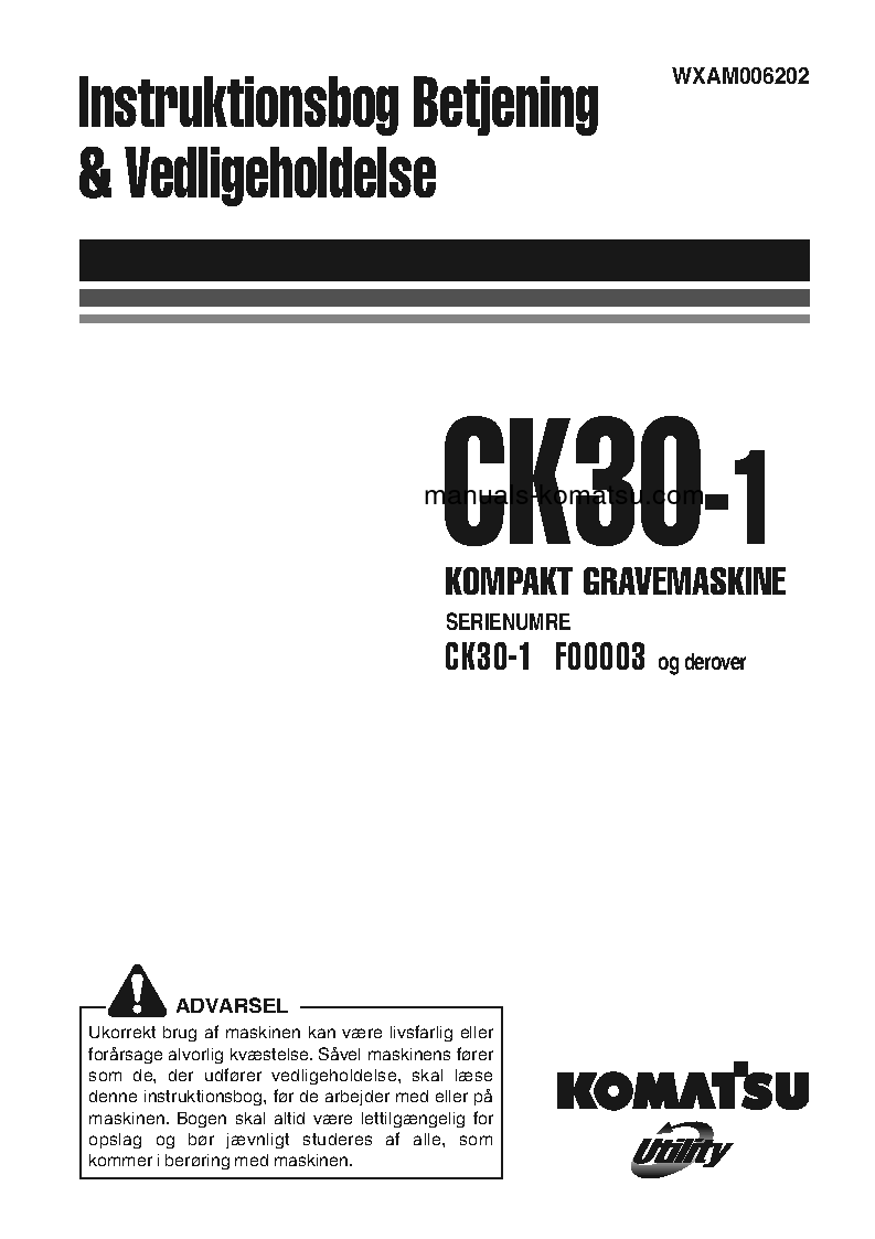 CK30-1(ITA) S/N F00003-F00187 Operation manual (Danish)