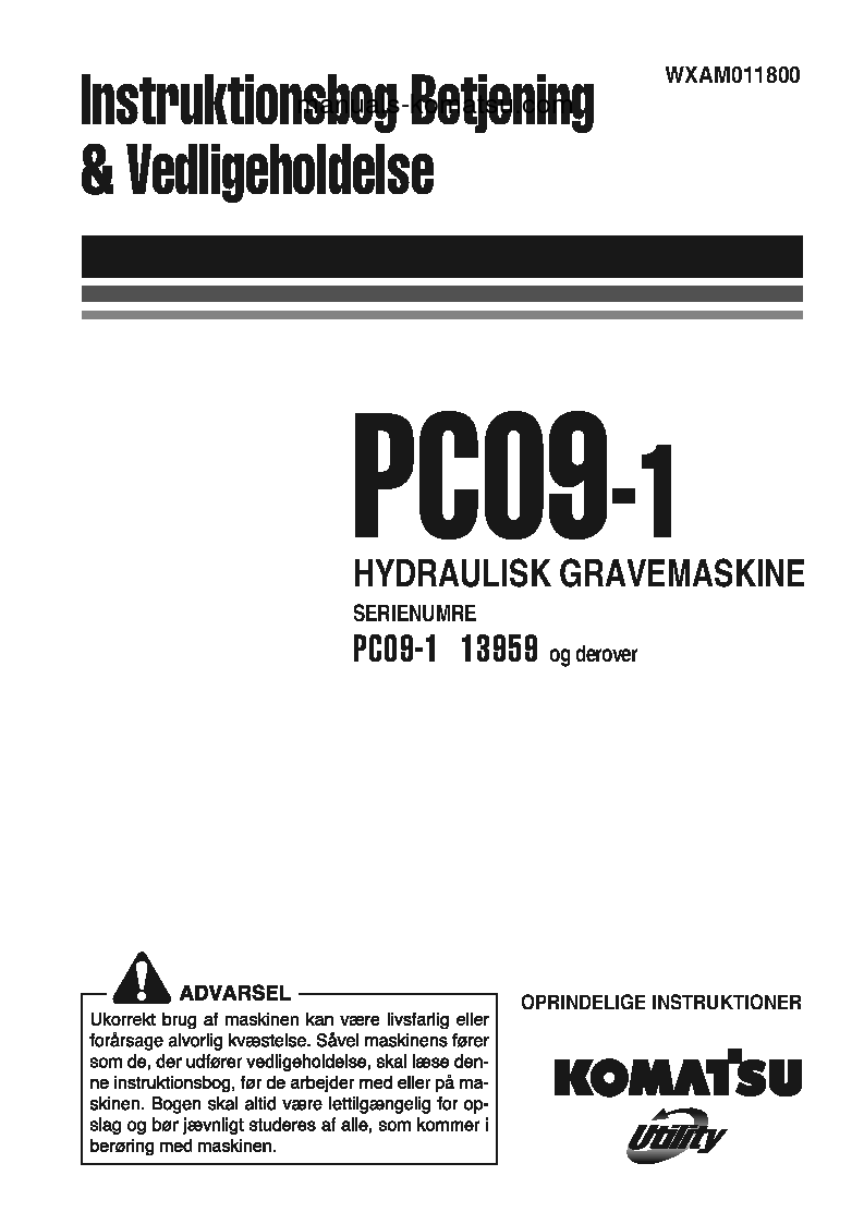 PC09-1(ITA) S/N 13959-UP Operation manual (Danish)