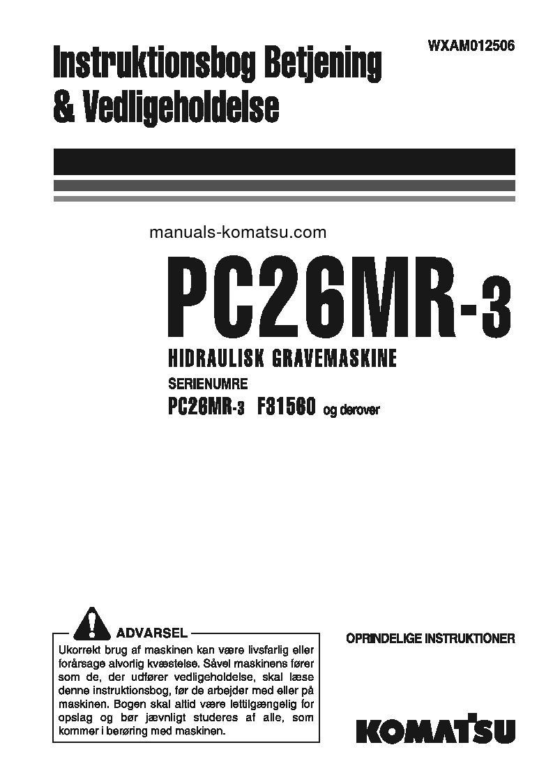 PC26MR-3(ITA) S/N F31560-UP Operation manual (Danish)