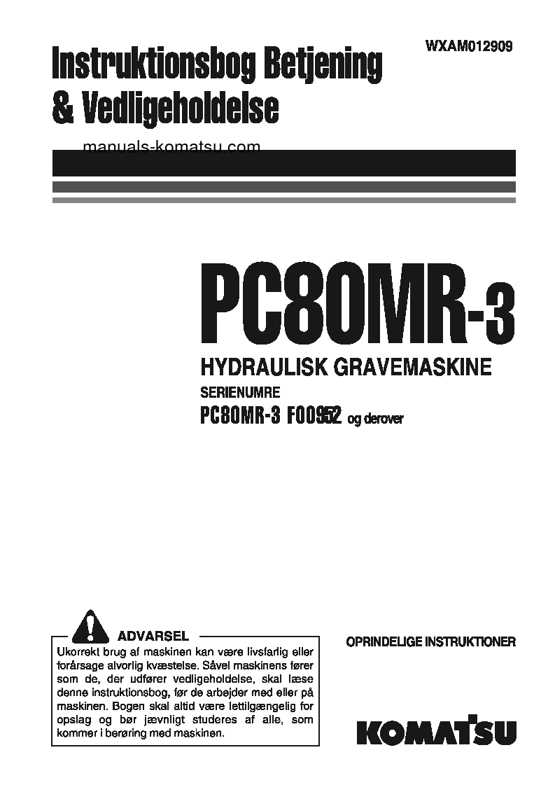 PC80MR-3(ITA) S/N F00952-UP Operation manual (Danish)