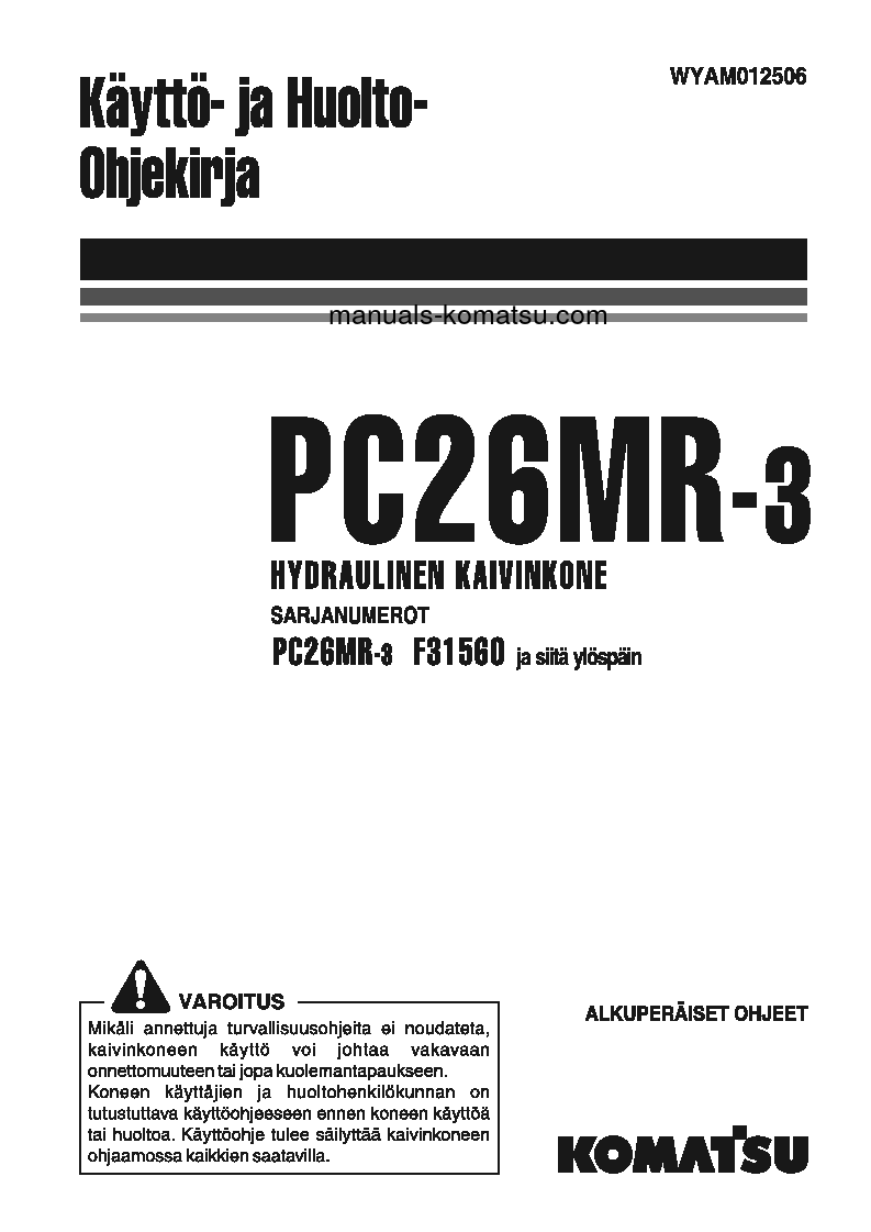 PC26MR-3(ITA) S/N F31560-UP Operation manual (Finnish)