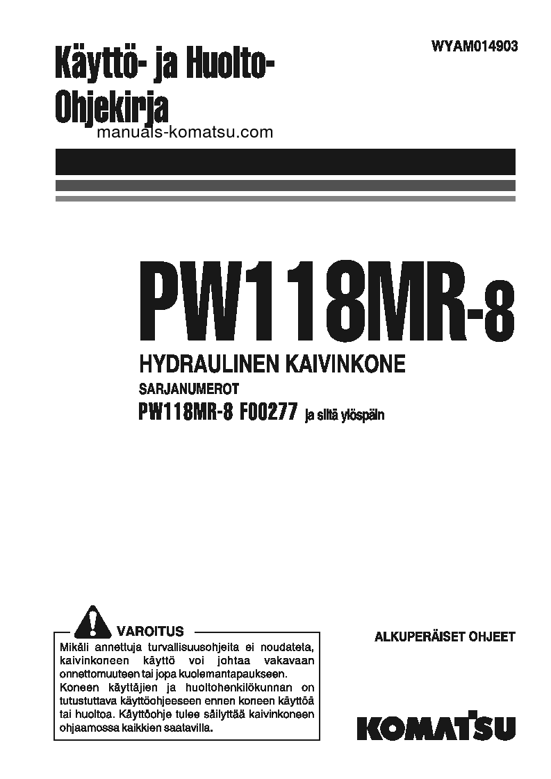 PW118MR-8(ITA) S/N F00277-UP Operation manual (Finnish)