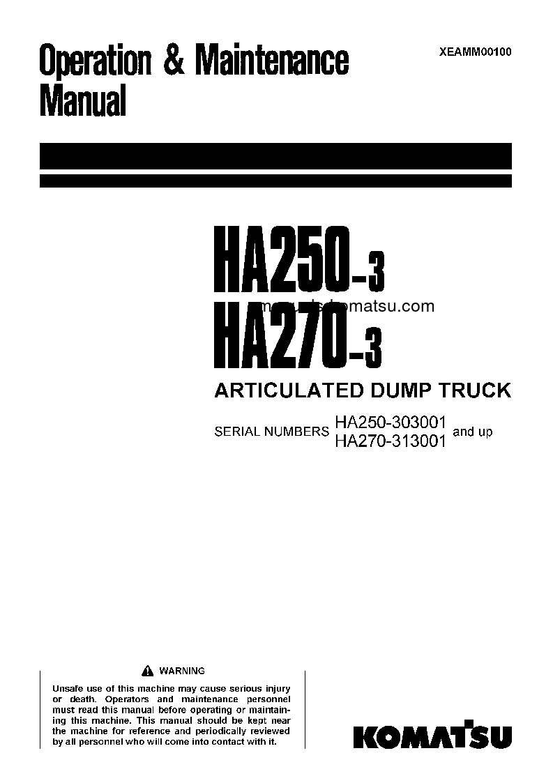 HA270-3(JPN) S/N 313001-UP Operation manual (English)