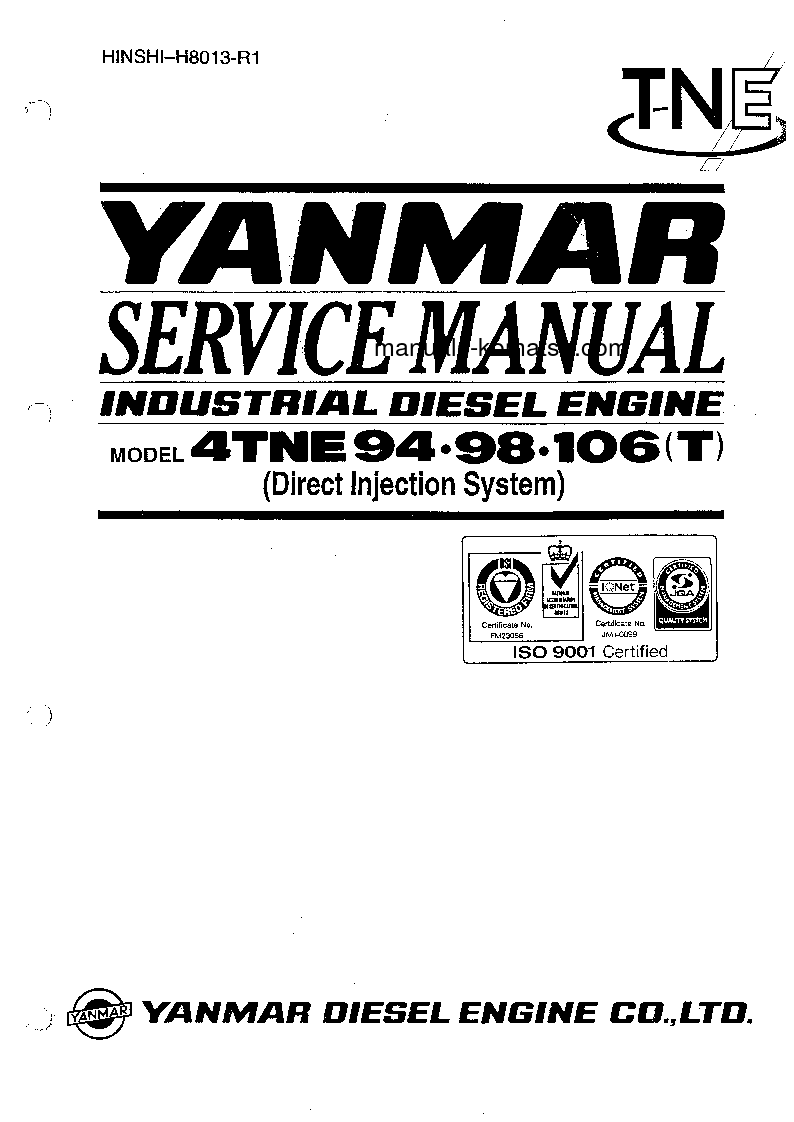 4TNE YANMAR-4(DEU)-TNE S/N 1-UP Shop (repair) manual (English)
