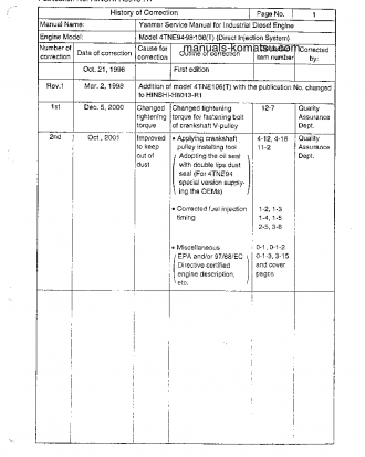 4TNE YANMAR-4(DEU)-TNE S/N 1-UP Shop (repair) manual (English)
