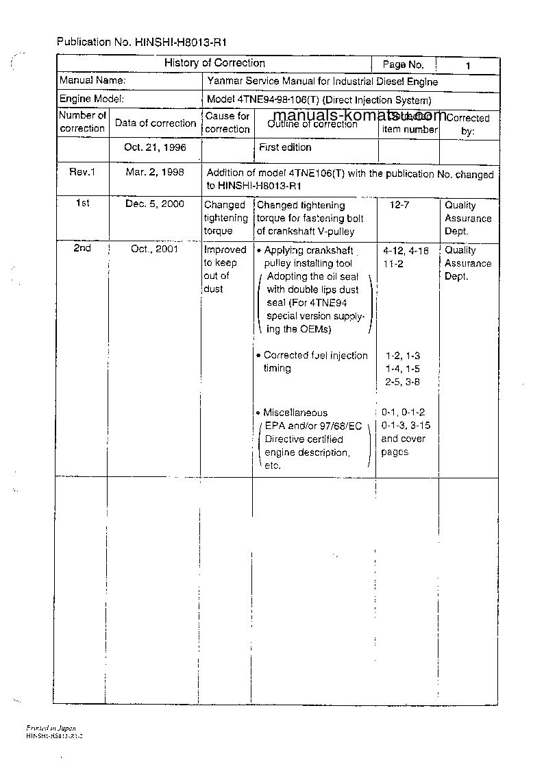 Protected: 4TNE YANMAR-4(DEU)-TNE S/N 1-UP Shop (repair) manual (English)