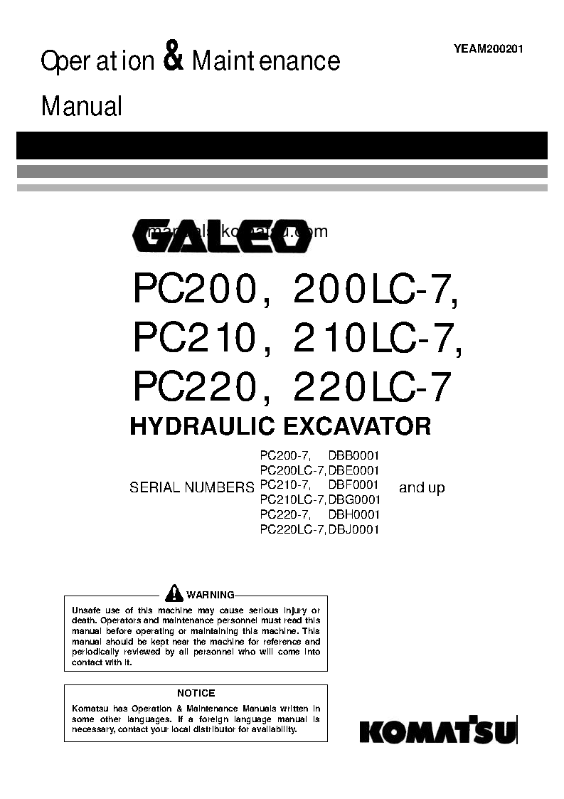 PC220LC-7(CHN)-MULTI-MONITOR S/N DBJ0001-UP Operation manual (English)