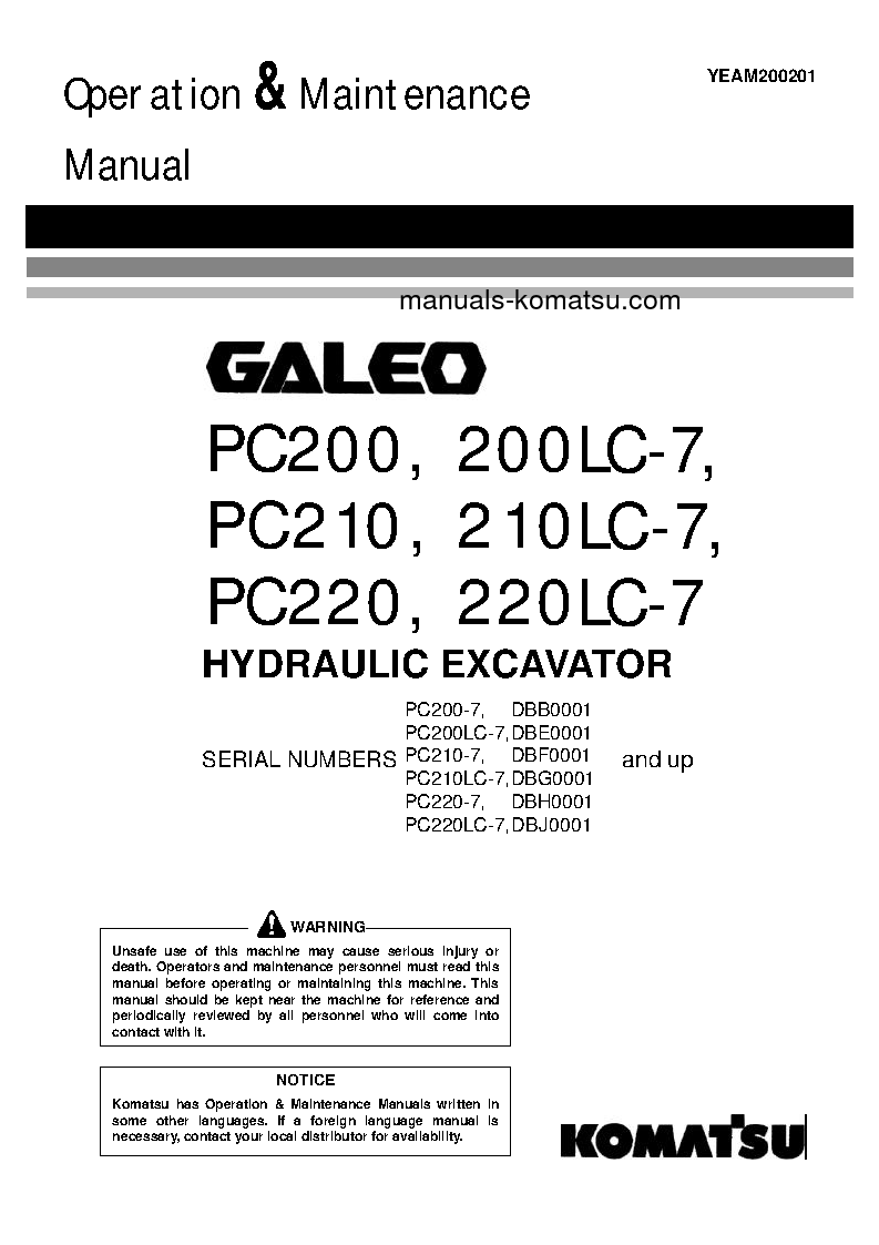 PC220LC-7(CHN)-SEGMENT-MONITOR S/N DBJ0001-UP Operation manual (English)