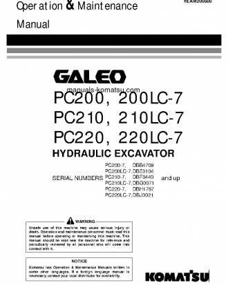 PC220LC-7(CHN)-MULTI-MONITOR S/N DBJ0021-UP Operation manual (English)